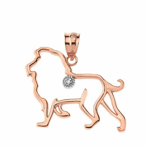 14k Rose Gold Diamond Lion Openwork Pendant